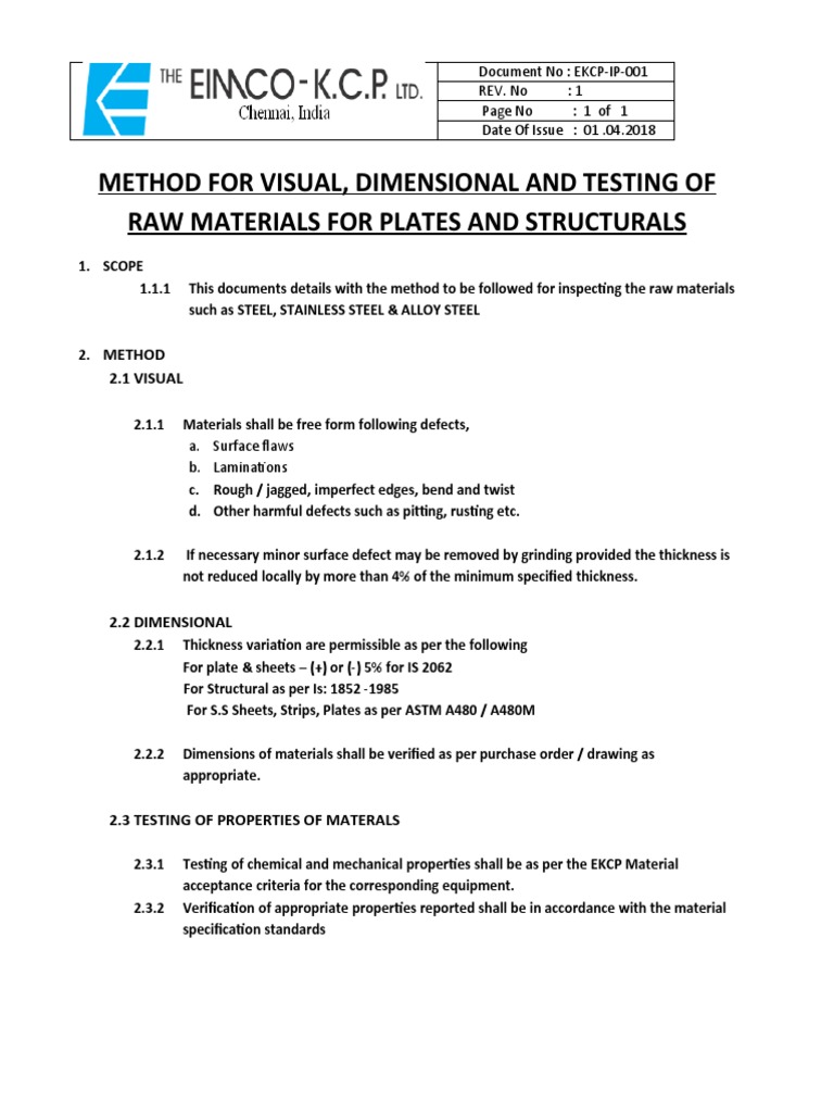 Raw Material Inspection Methodology | PDF | Law | Science & Mathematics