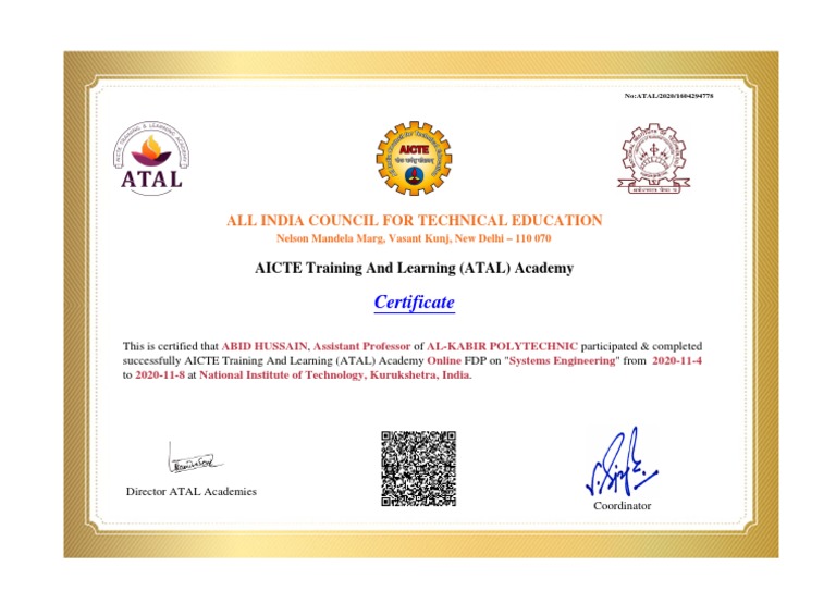 Atal Fdp Certificate Pdf Technology Engineering