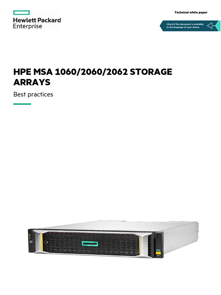 Hpe Msa 1060/2060/2062 Storage Arrays PDF Solid State Drive Hard