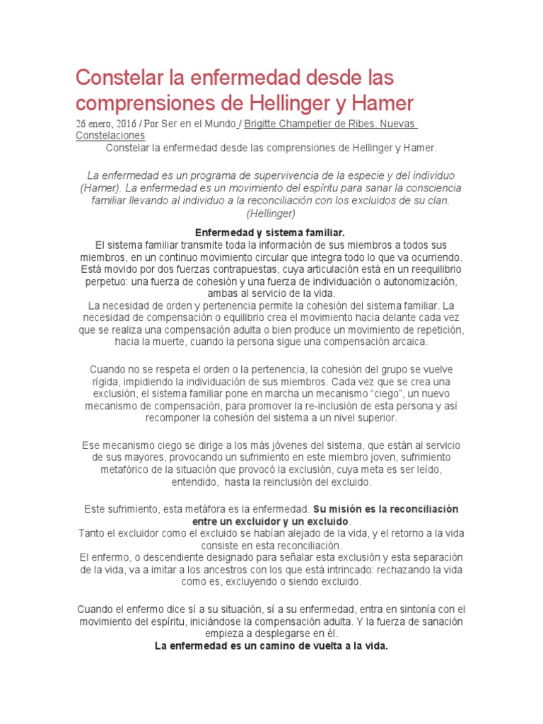 Constelar La Enfermedad Desde Las Comprensiones de Hellinger y Hamer ...