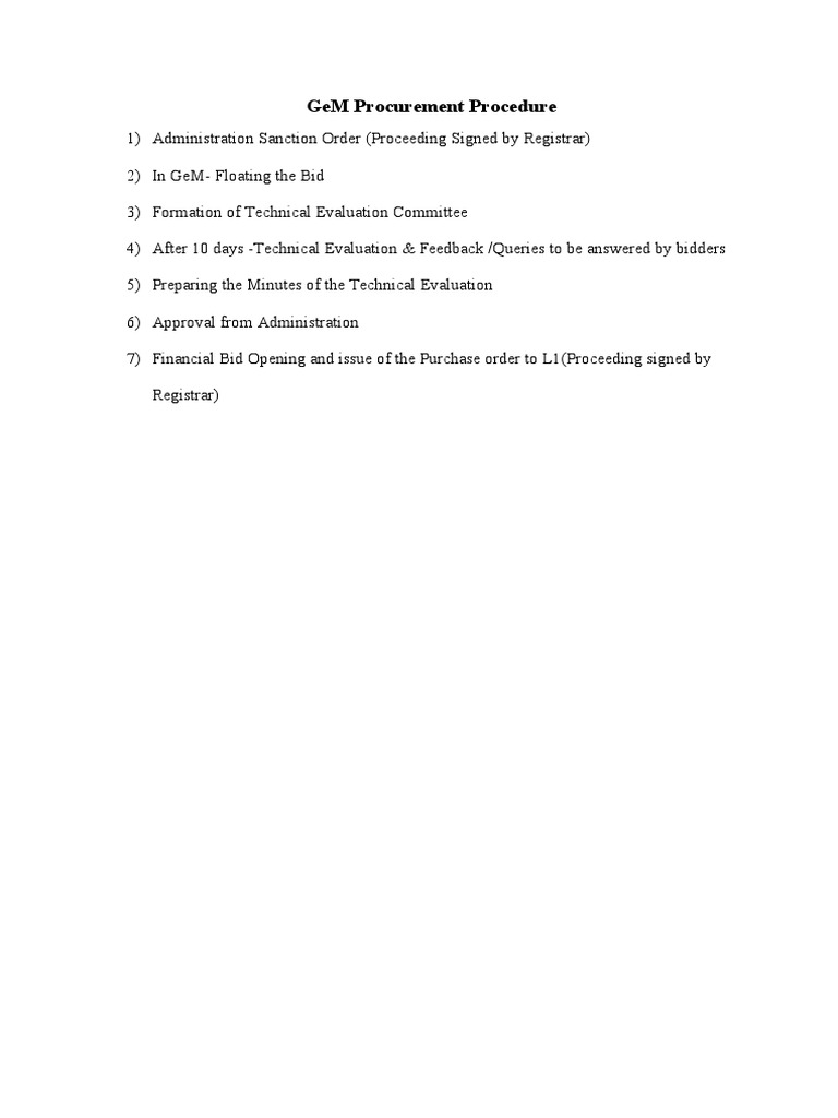 GeM Procurement Procedure | PDF