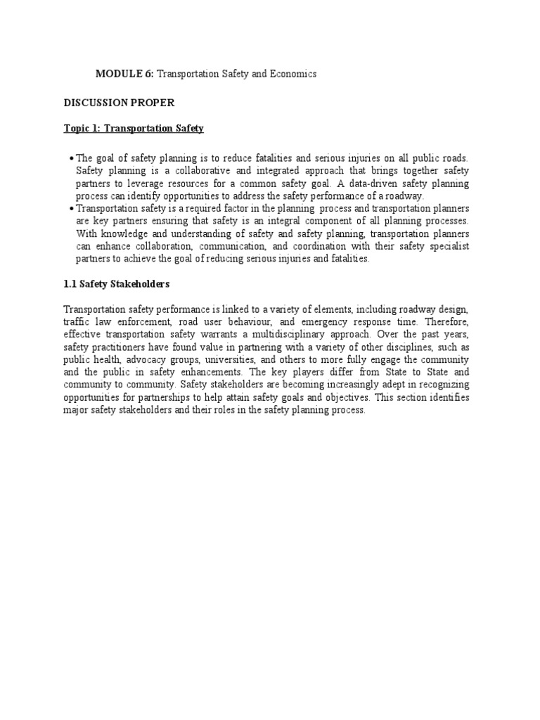 Transportation Safety and Economics Overview | PDF | Transport ...
