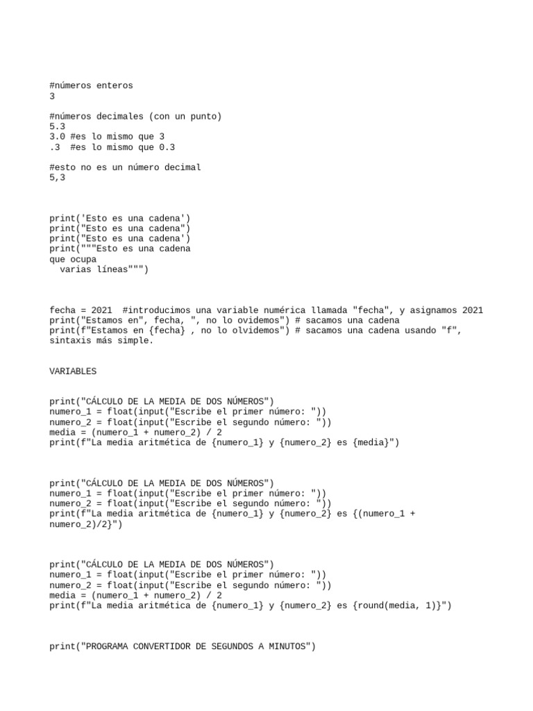Introducción a Números y Variables en Python | PDF | Métodos y ...