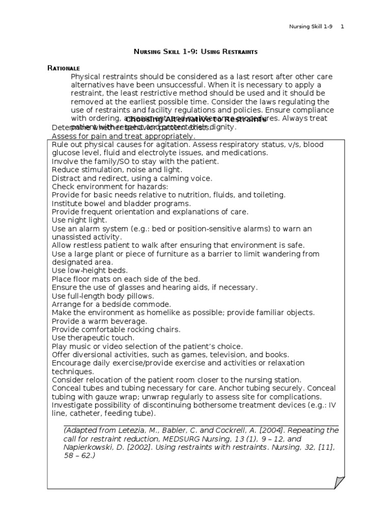 Nursing Skill 19 Using Restraints Nursing Patient