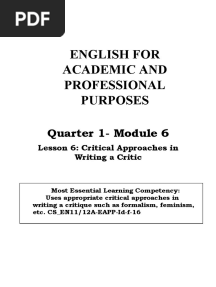 Critical Approaches in Writing A Critique