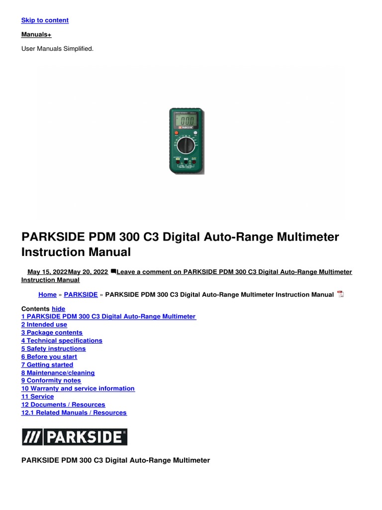PDM 300 c3 Digital Auto Range Multimeter Manual PDF Root Mean