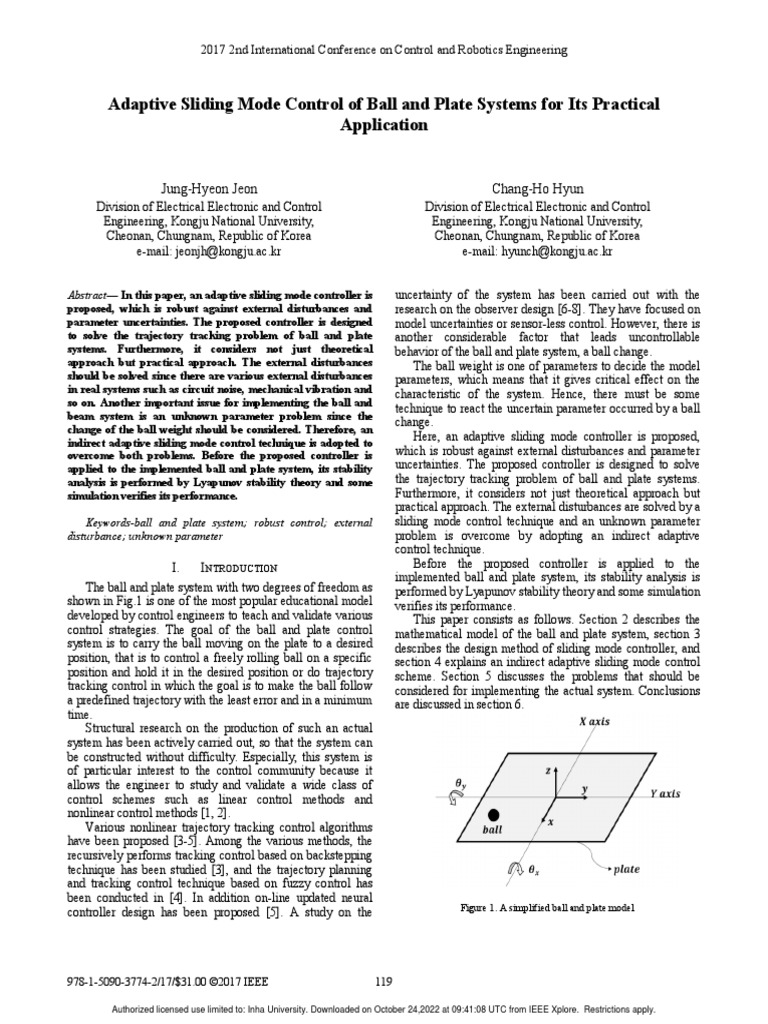 Adaptive Sliding Mode Control of Ball and Plate Systems For Its ...