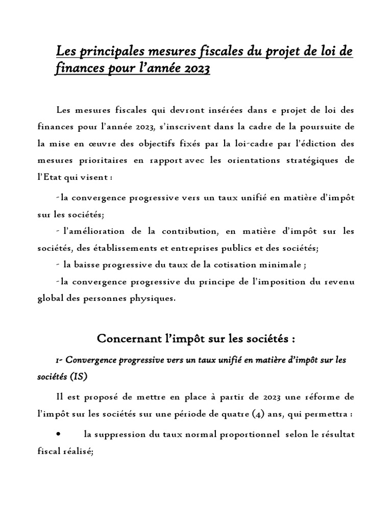 Les Principales Mesures Fiscales Du Projet de Loi de Finances 2023 ...