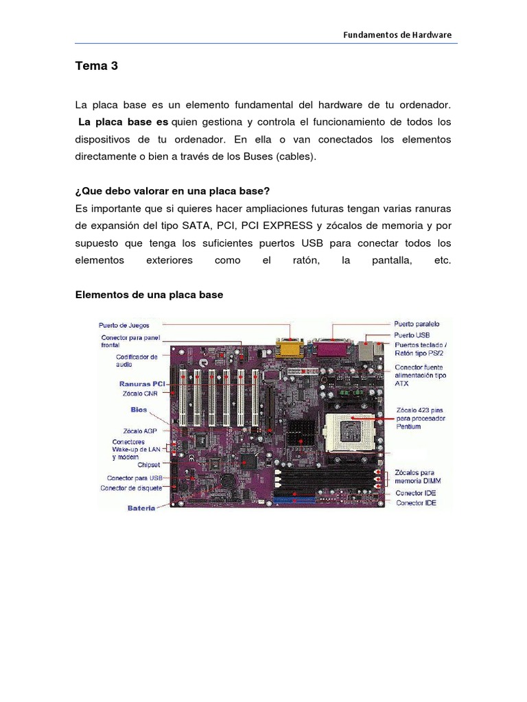 Componentes Clave de la Placa Base | PDF | Hardware de la computadora ...