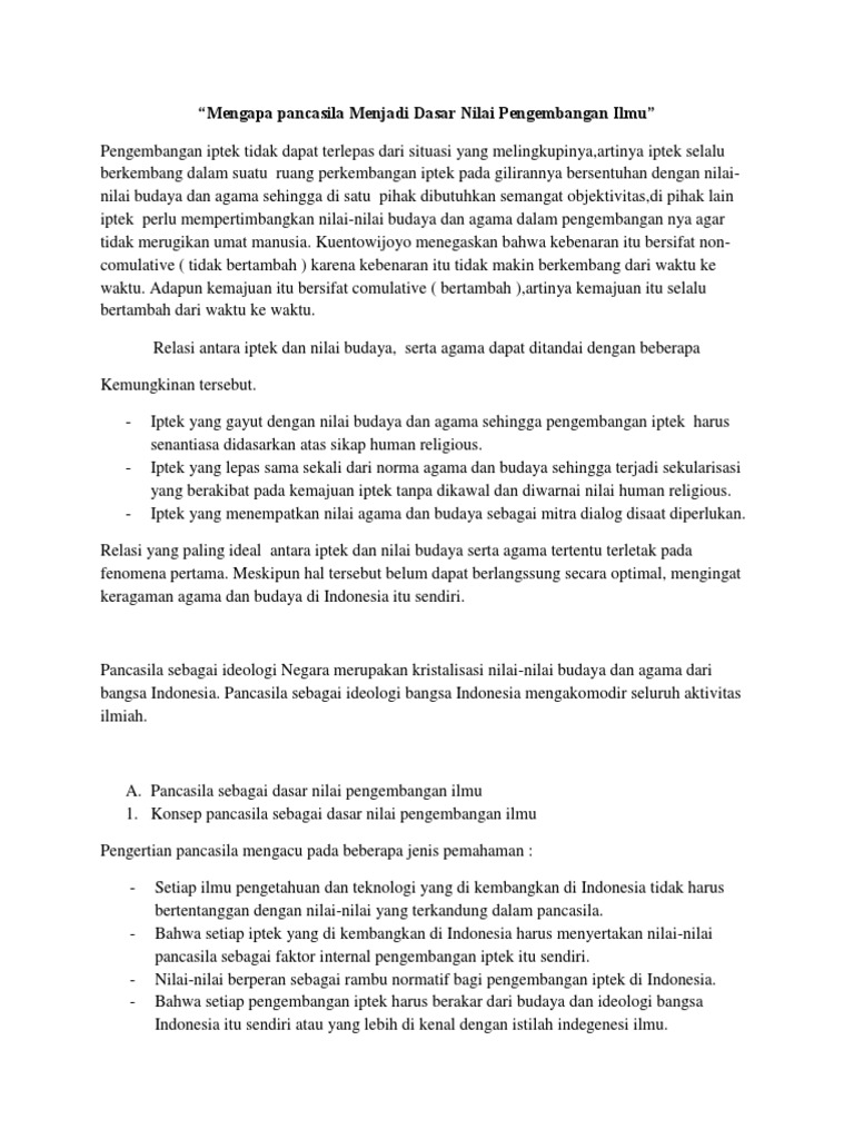 Pancasila sebagai Dasar Ilmu di Indonesia | PDF | Ilmu Sosial | Sejarah