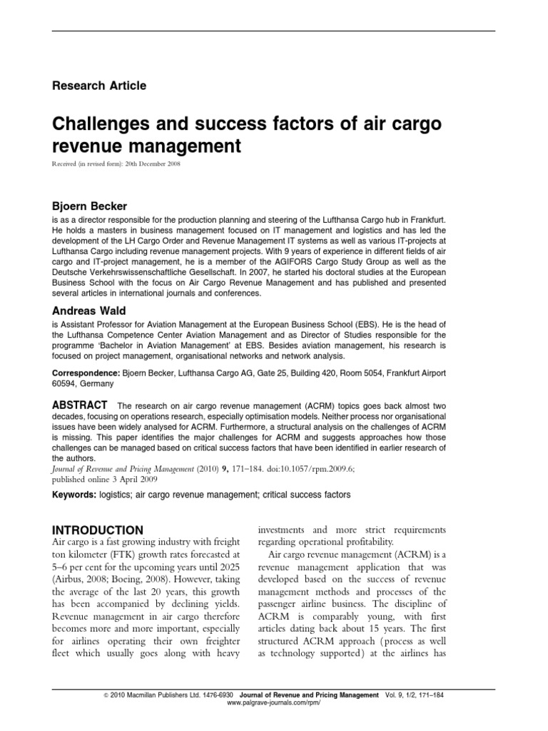 Challenges in Air Cargo Revenue Management | PDF | Sales | Profit ...