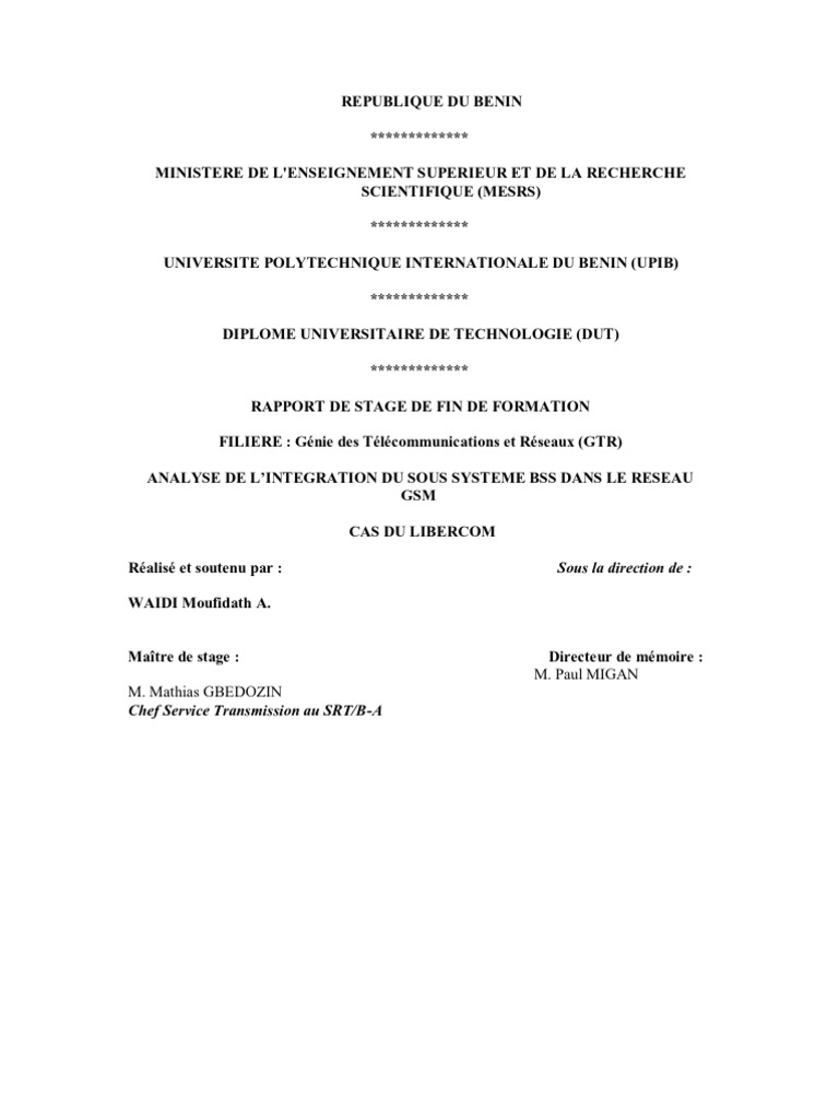 Mon Rapport de Stage  Télécommunication  l'Internet