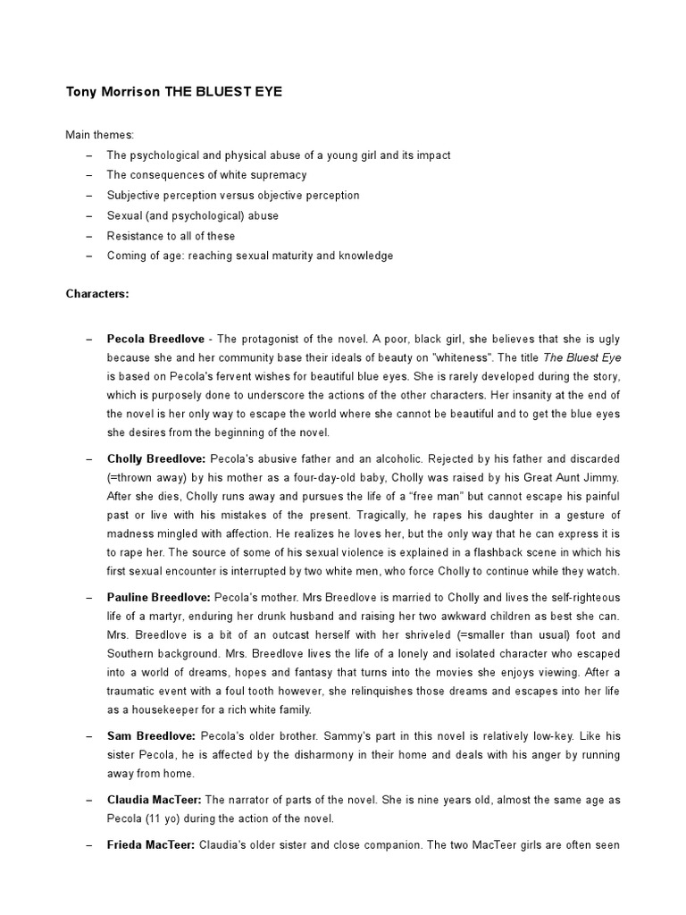 Understanding The Bluest Eye Themes | PDF