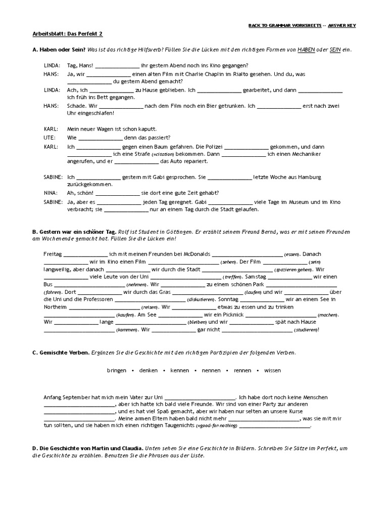 Arbeitsblatt Das Perfekt 2.198943247 PDF