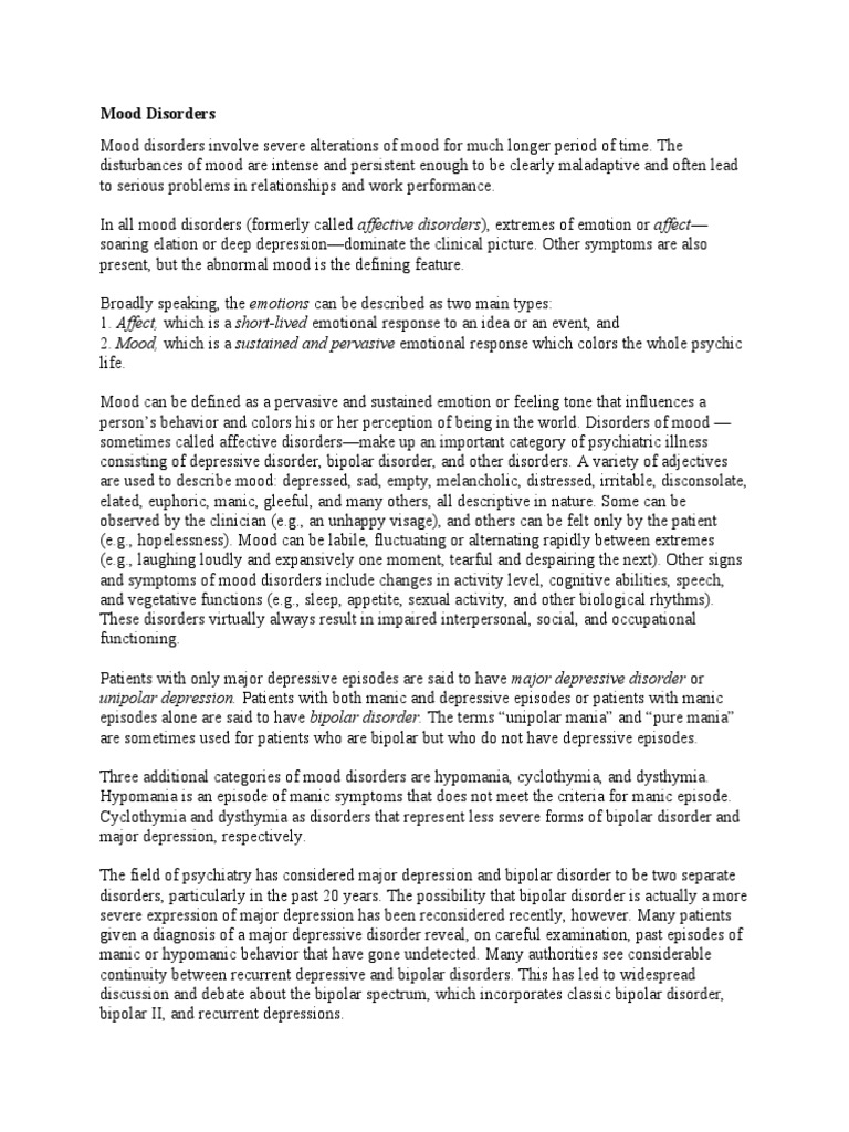 Overview of Mood Disorders | PDF | Mania | Bipolar Disorder