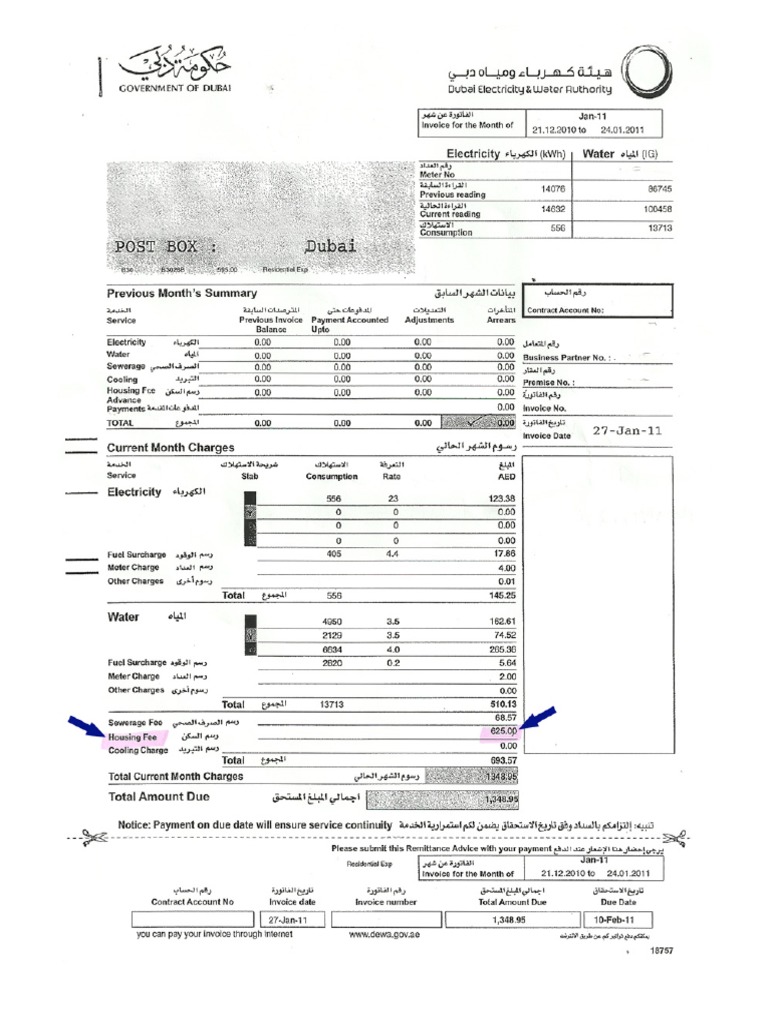 DEWA Housing Fees PDF