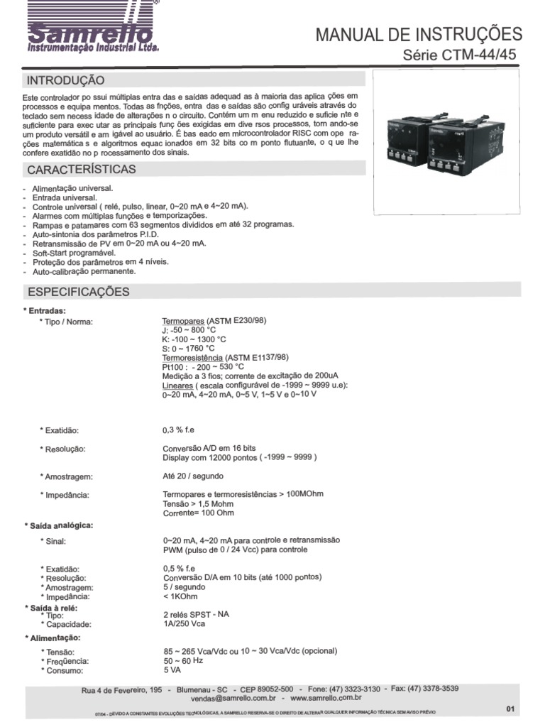 MANUAL DE INSTRUÇÕES Série CTM-44 - 45 | PDF | Temperatura | Termopar