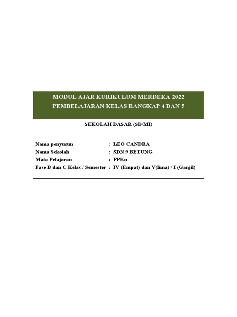 Modul Ajar Kelas Rangkap PPKn SD | PDF