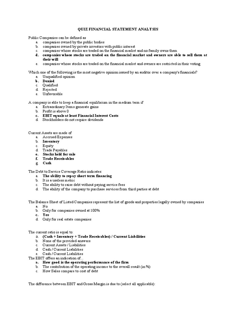 Quiz Fsa | PDF | Stocks | Leverage (Finance)
