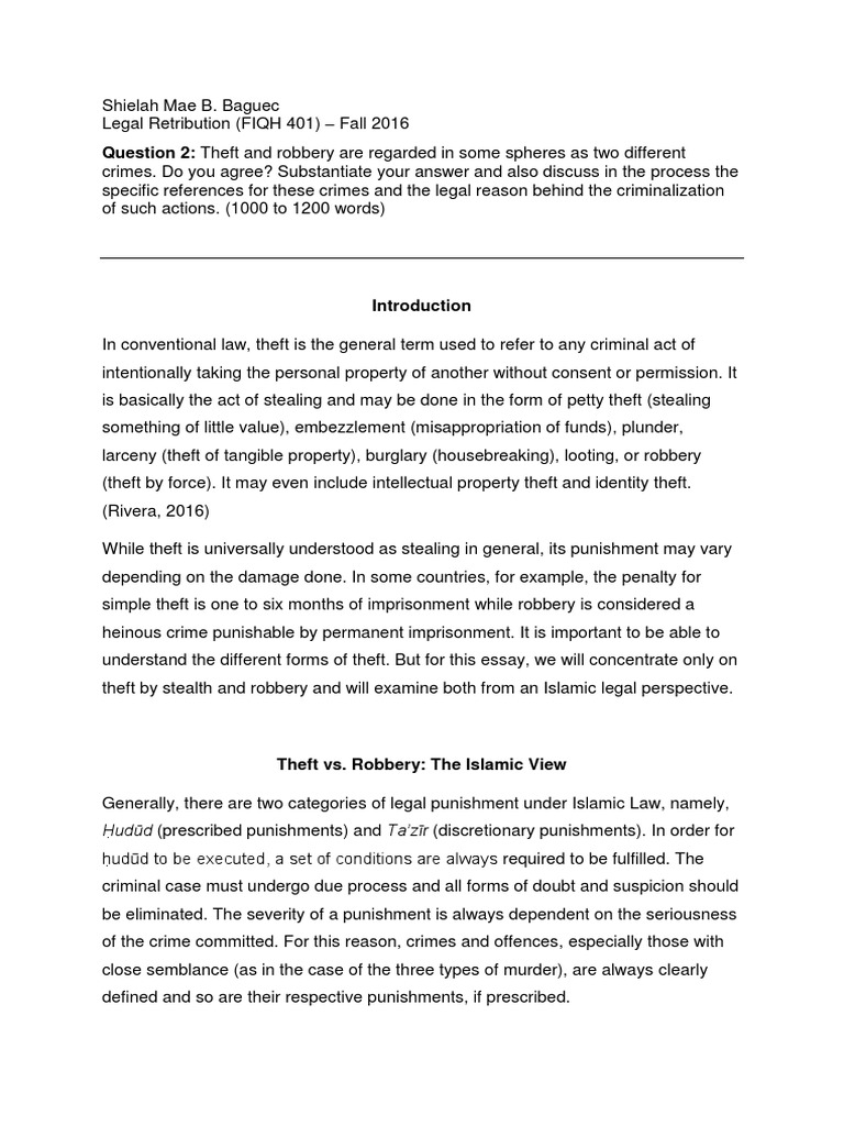 Islamic Law on Theft and Robbery | PDF | Theft | Robbery