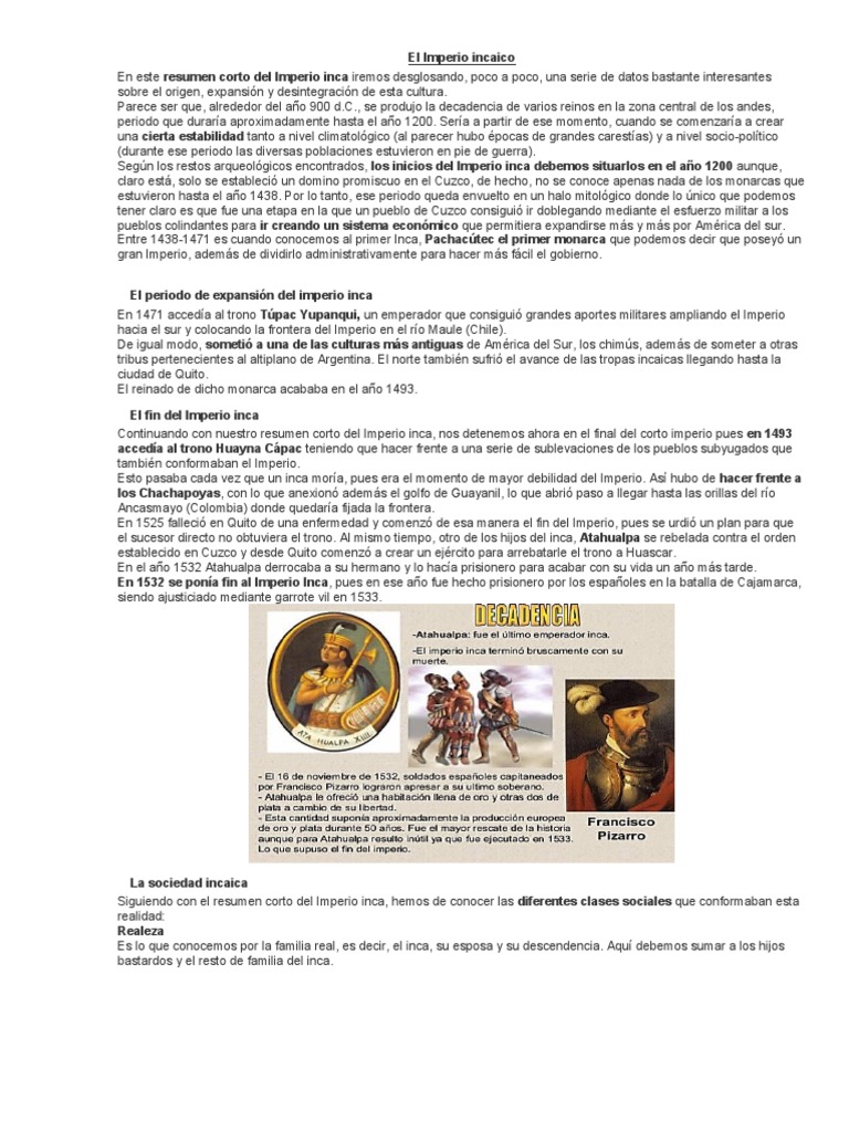 Resumen del Imperio Incaico | PDF | Imperio Inca | Perú