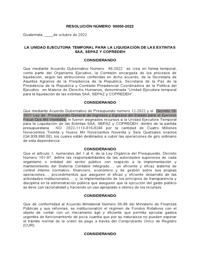 Resolución para Constituir Fondo Rotativo Institucional | PDF ...