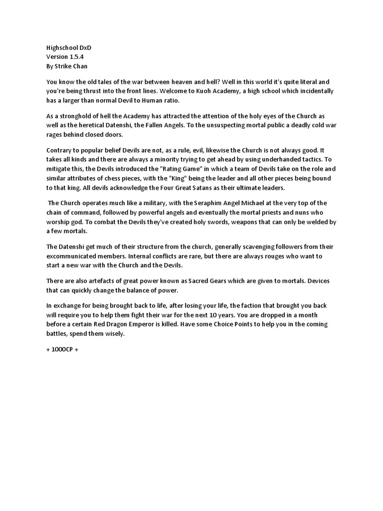 Highschool DXD JumpChain PDF Satan Knight