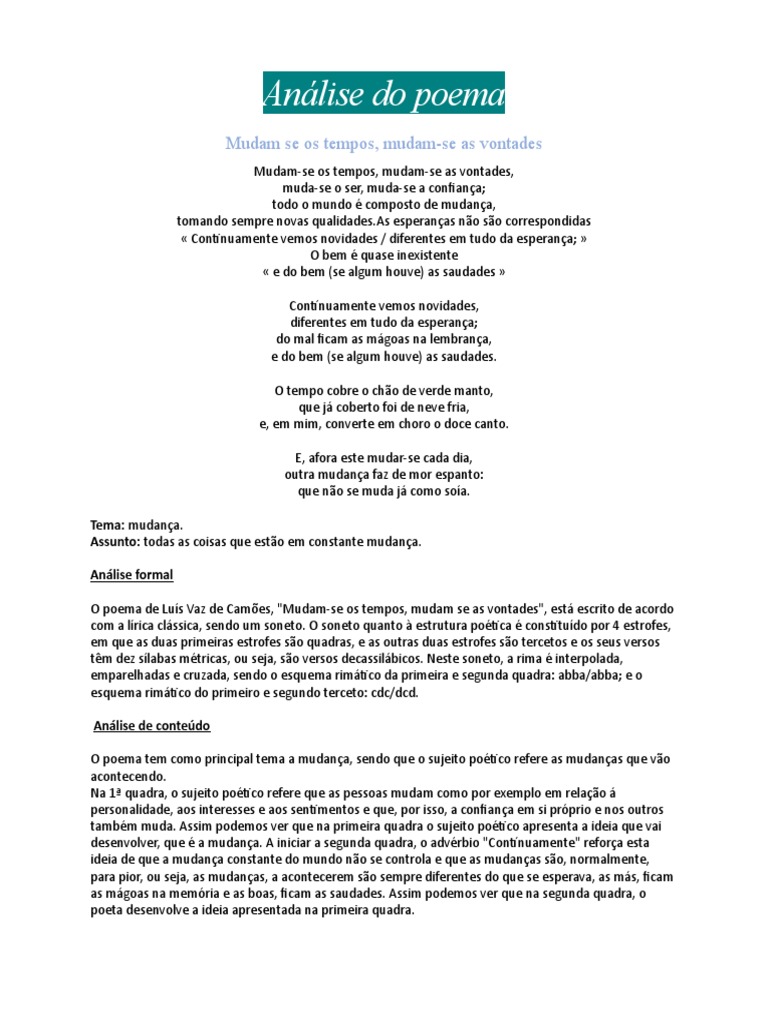 Análise Do Poema | PDF | Sonetos