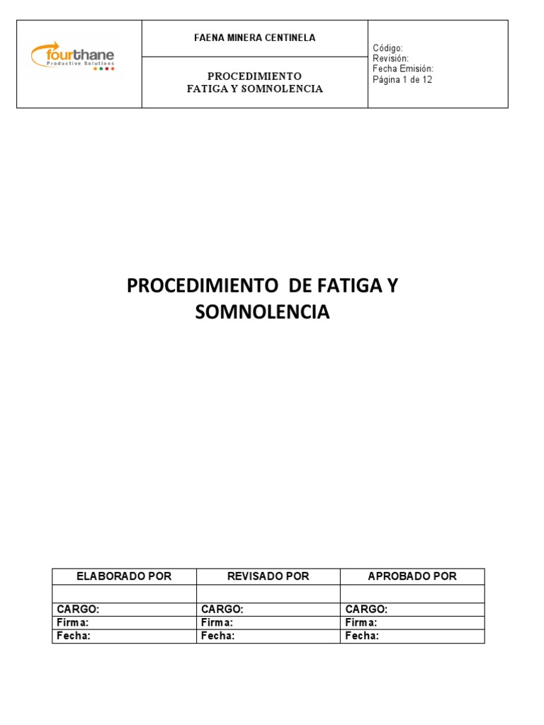 Procedimiento Fatiga y Somnolencia FOURTHANE | PDF | Seguridad y salud ...
