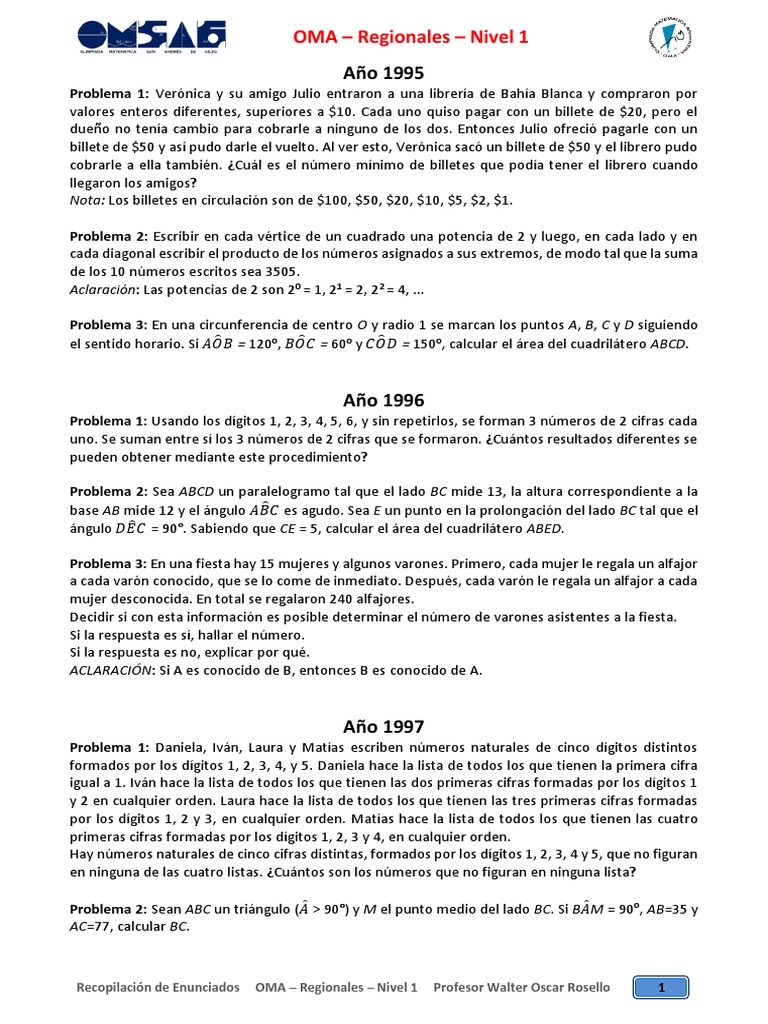Nivel 1 - OMA - 05 Regionales | PDF | Triángulo | Matemática Elemental