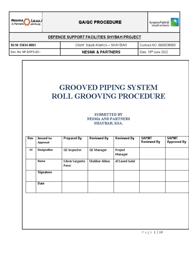 Grooved Piping System Field Fabrication Roll Grooving Procedure PDF