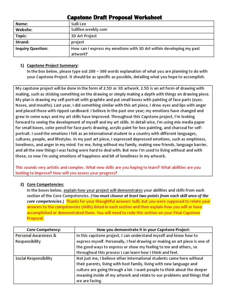 Clc 12 Capstone Draft Proposal Worksheet Pdf Feeling Emotions