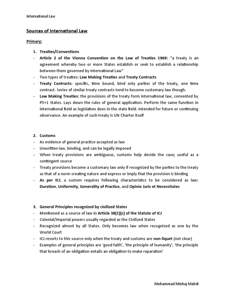 Sources of International Law Explained | PDF | Treaty | International Law