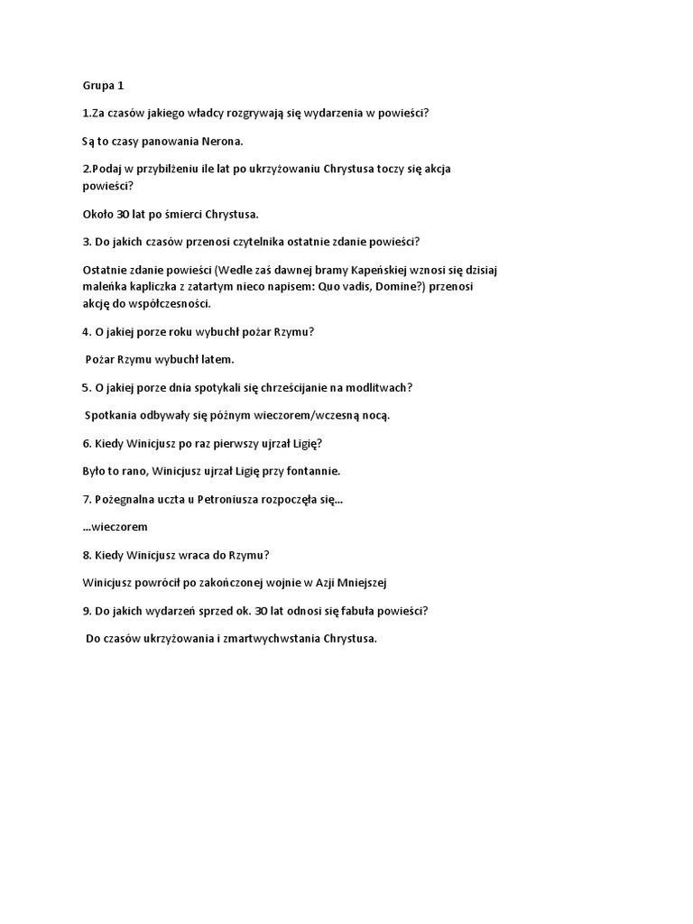 Sprawdzian Quo Vadis Klasa 8 Quo Vadis | PDF