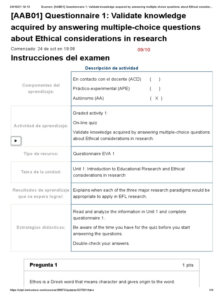Examen (AAB01) Questionnaire 1 Validate Knowledge Acquired by Answering MultipleChoice