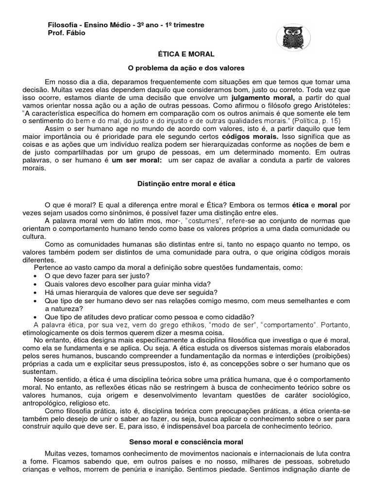 Ética - Texto 1 | PDF | Moralidade | Intenção