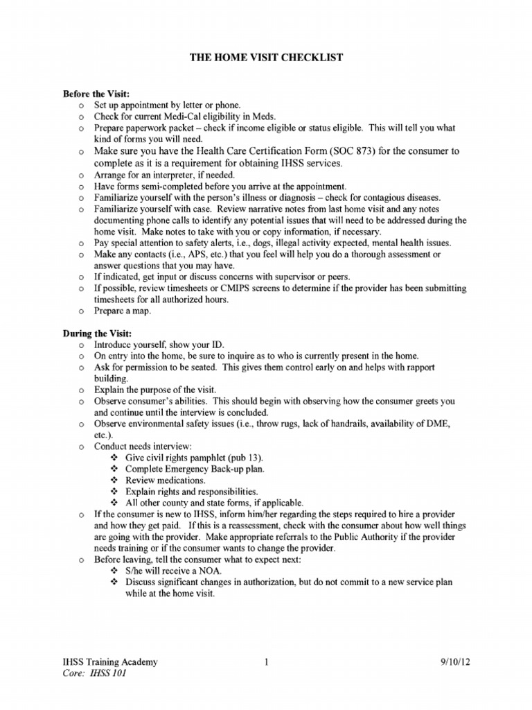 The Home Visit Checklist PDF Nonverbal Communication