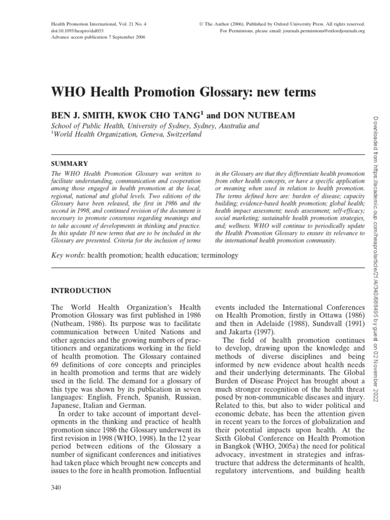 WHO Health Promotion Glossary: New Terms | PDF | Health Promotion ...