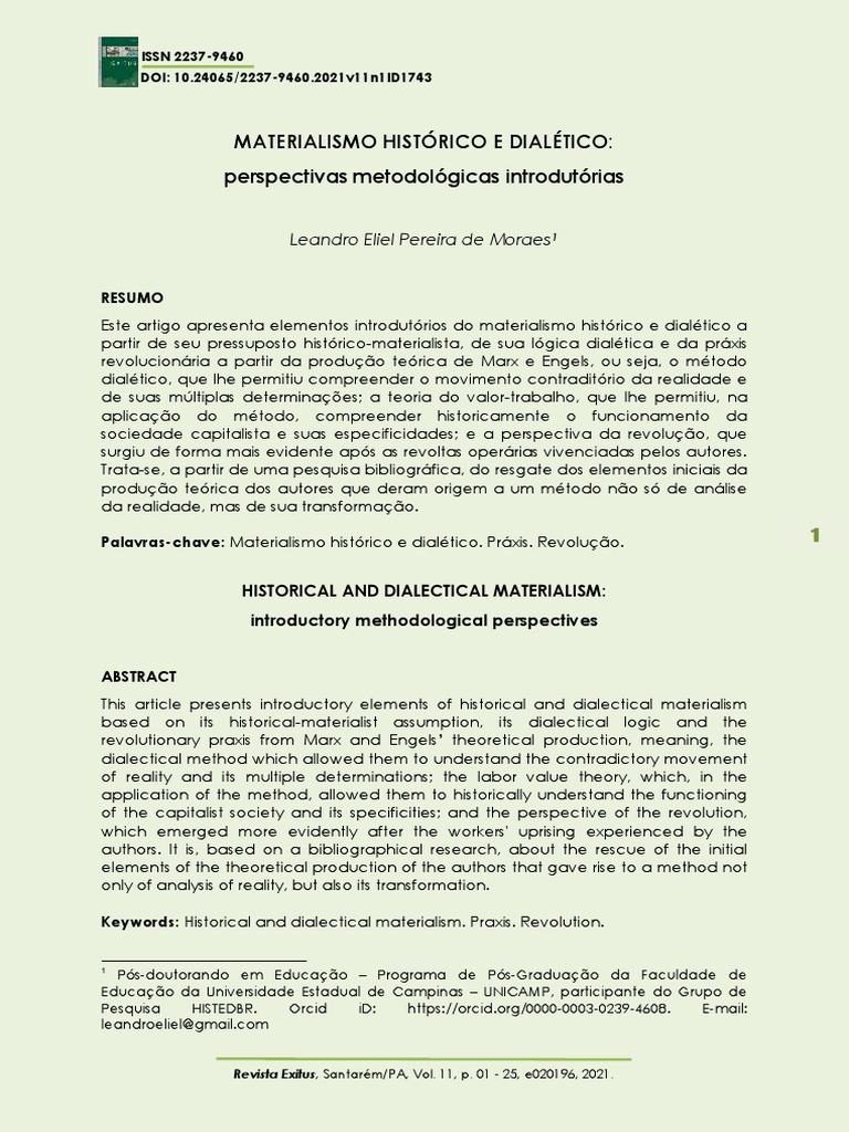 Materialismo Histórico E Dialético Perspectivas Metodológicas