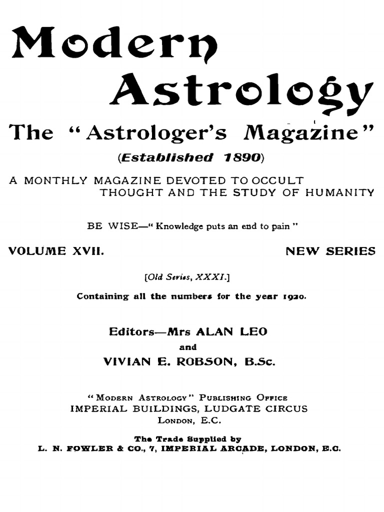 1920 Alan Leo Modern Astrology Magazine Vol.17 PDF Planets In Astrology Astrological Sign