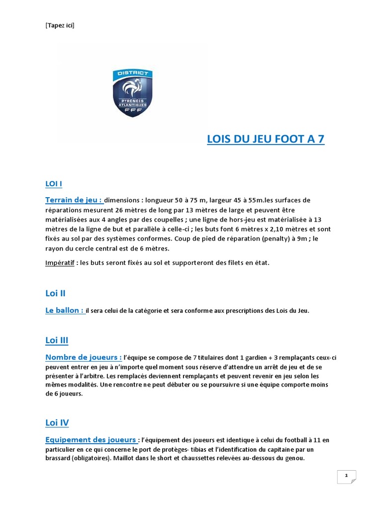Règlement du Football à 7 FFF | PDF | Football | Règles