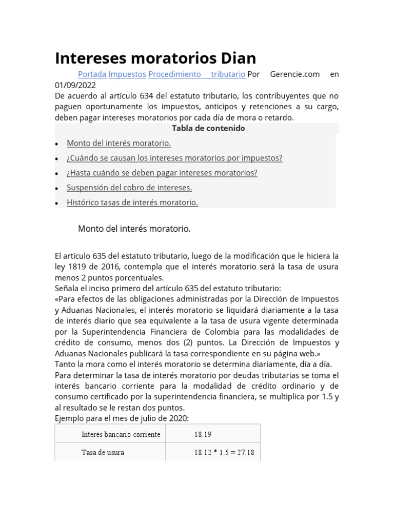 Intereses Moratorios Dian en Colombia | PDF | Estatuto de limitaciones ...