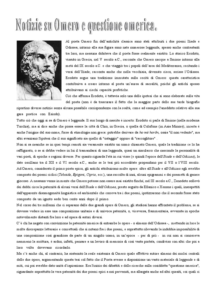 Omero e Questione Omerica | PDF