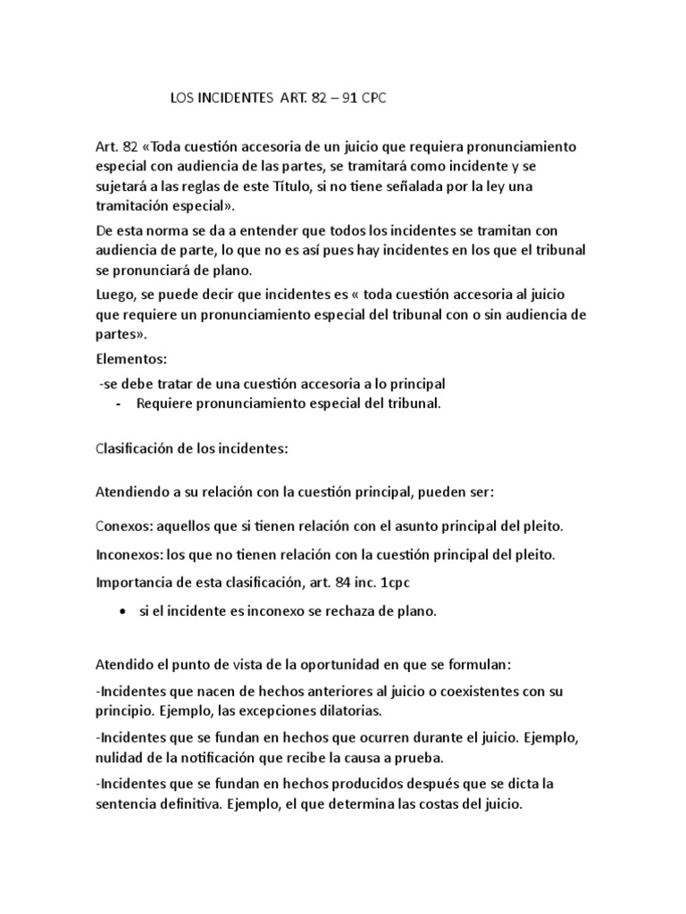 Los Incidentes PDF Demanda judicial Sentencia (ley)