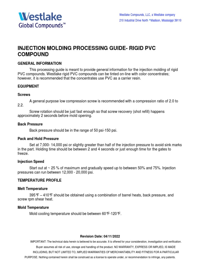 Rigid Injection Molding Processing Guide | PDF | Temperature