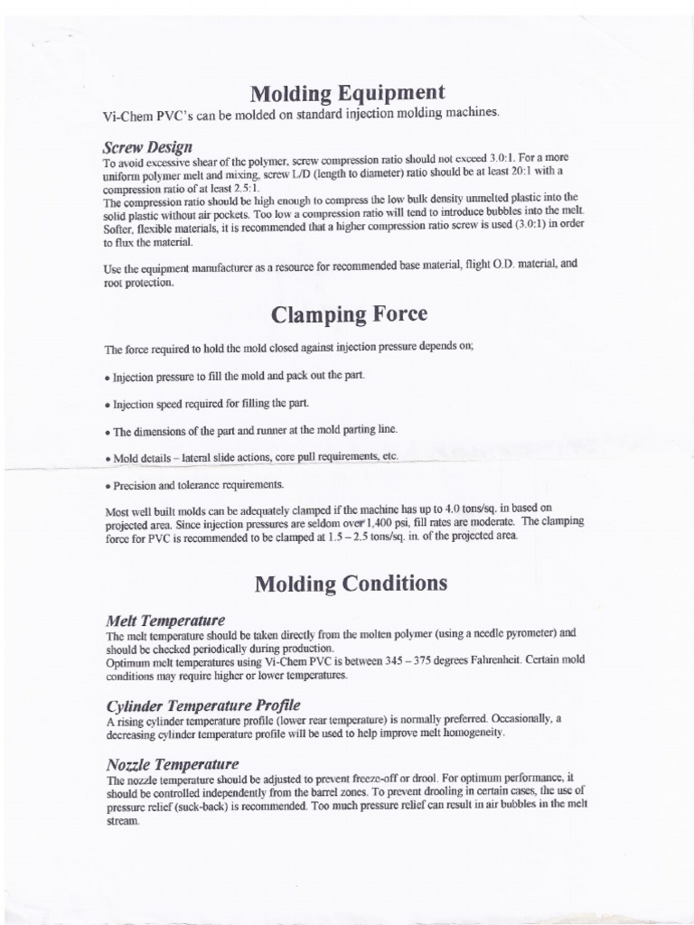 PVC Injection Molding Guidelines | PDF