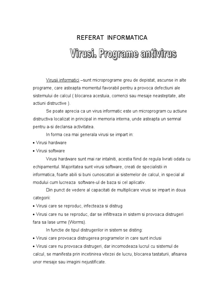 Referat-Virusii Informatici | PDF
