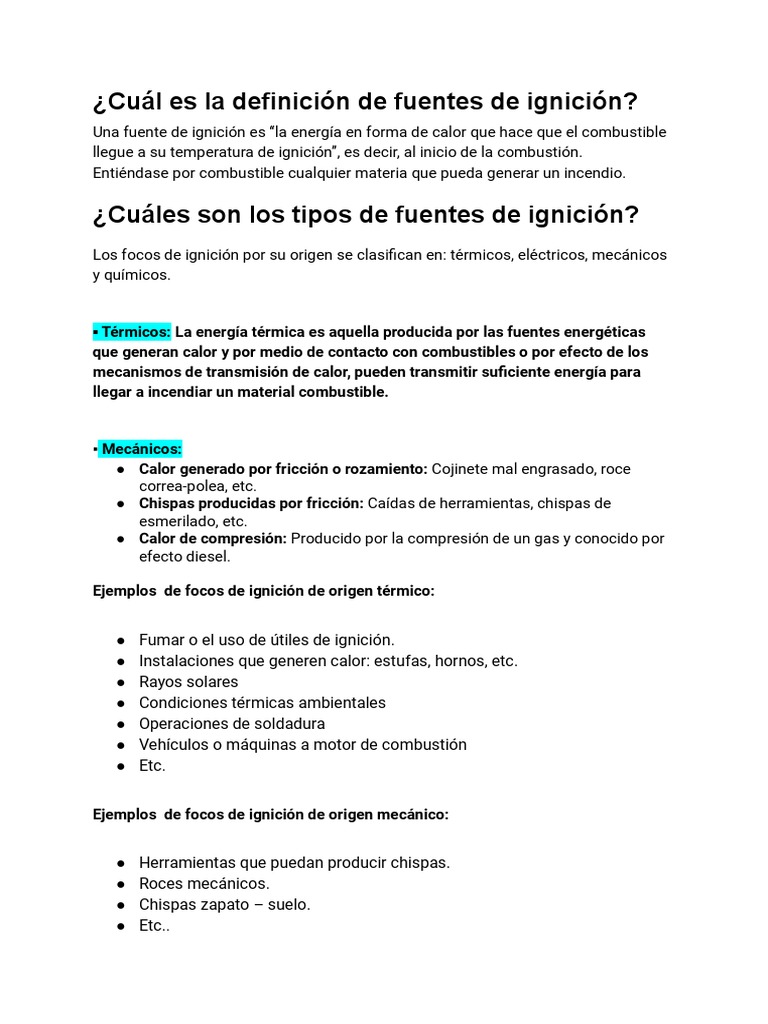 Fuentes de Ignición: Definición y Tipos | PDF