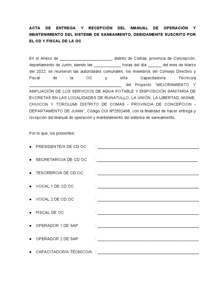 6 1 2 10 acta de entrega y recepci n del manual de operaci n y