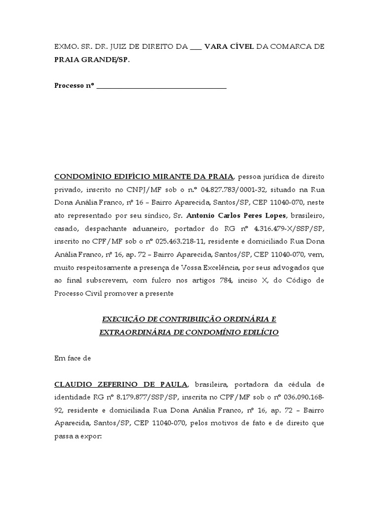 Modelo de Execução Condominial | PDF | Condomínio | Direito Civil ...